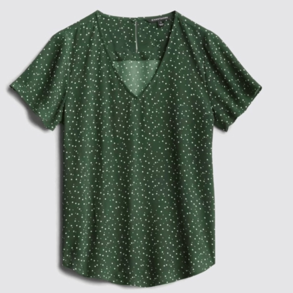 41 Hawthorn forest green polka dot short sleeve blouse top size XS Petite